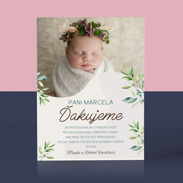 Fotografia A Podpis: Poďakovanie Pre Pôrodnú Asistentku - Akrylový Blok (Vertikálne)