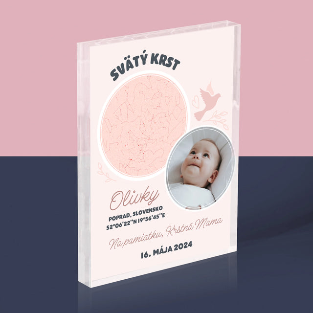 Mapa Hviezd: Krst - Akrylový Blok (Vertikálne)