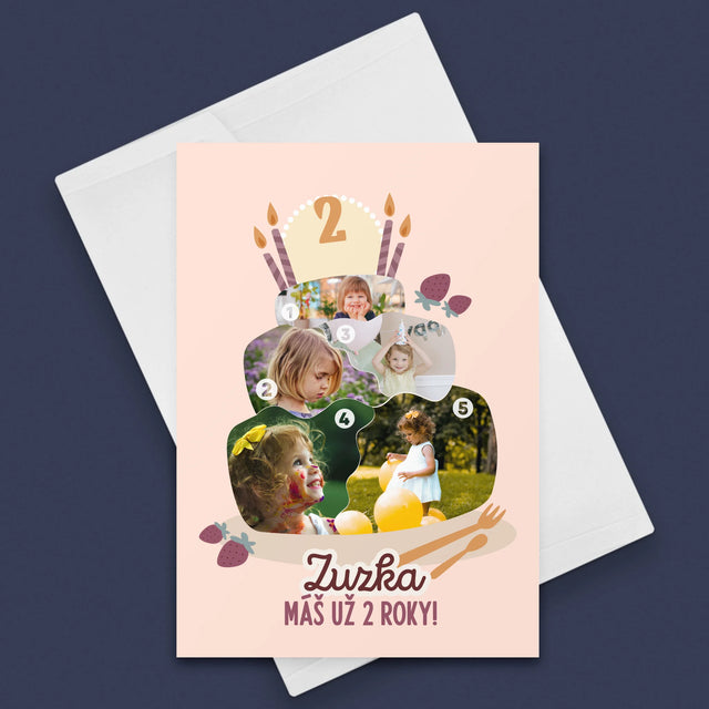 Tvar Z Fotografií: Narodeninová Torta - Kartička S Prianiami