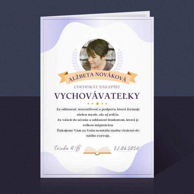 Fotografia A Podpis: Certifikát Najlepšej Vychovávateľky - Kartička S Prianiami