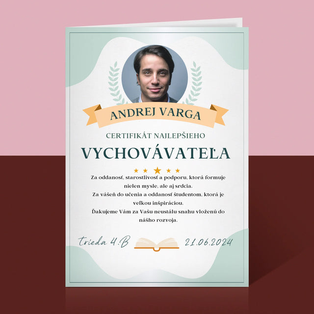 Fotografia A Podpis: Certifikát Najlepšieho Vychovávateľa - Kartička S Prianiami