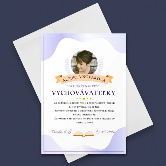 Fotografia A Podpis: Certifikát Najlepšej Vychovávateľky - Kartička S Prianiami
