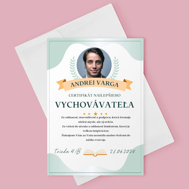 Fotografia A Podpis: Certifikát Najlepšieho Vychovávateľa - Kartička S Prianiami