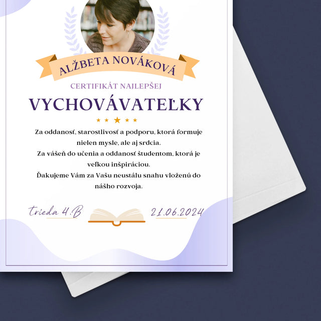 Fotografia A Podpis: Certifikát Najlepšej Vychovávateľky - Kartička S Prianiami