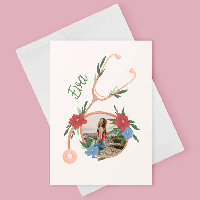 Fotografia A Podpis: Stetoskop Kvety - Kartička S Prianiami