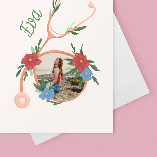 Fotografia A Podpis: Stetoskop Kvety - Kartička S Prianiami