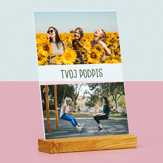 Fotokoláž: 2 Fotografie A Podpis - Tlač Na Akrylové Sklo (Vertikálne)