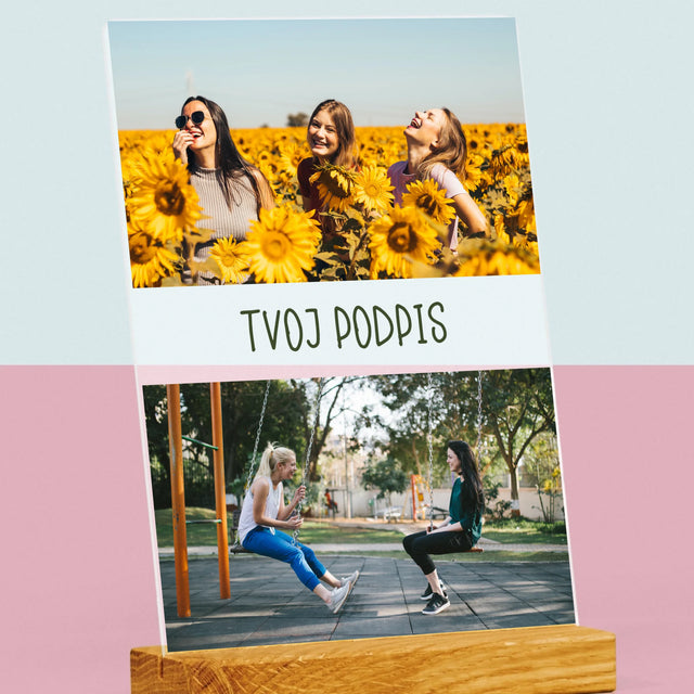 Fotokoláž: 2 Fotografie A Podpis - Tlač Na Akrylové Sklo (Vertikálne)