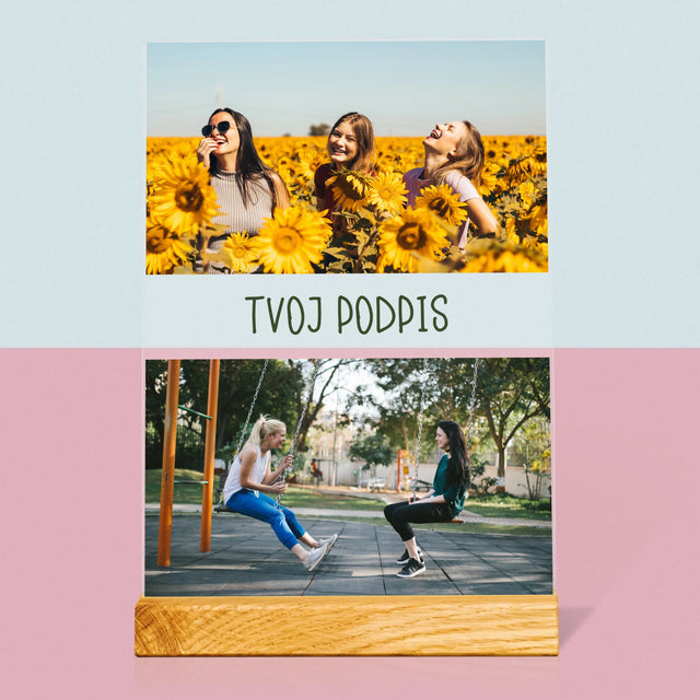 Fotokoláž: 2 Fotografie A Podpis - Tlač Na Akrylové Sklo (Vertikálne)