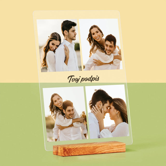 Fotokoláž: 4 Fotografie A Podpis - Tlač Na Akrylové Sklo (Vertikálne)