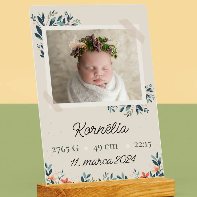 Údaje Narodenia Dieťaťa: Narodenie Dieťaťa Kvety - Tlač Na Akrylové Sklo (Vertikálne)