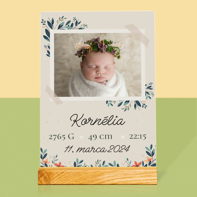 Údaje Narodenia Dieťaťa: Narodenie Dieťaťa Kvety - Tlač Na Akrylové Sklo (Vertikálne)