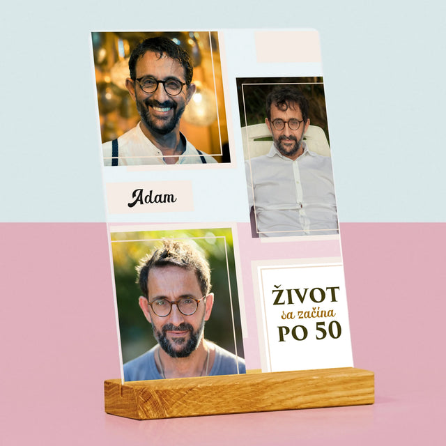 Fotokoláž: Život Sa Začína Po 50 - Tlač Na Akrylové Sklo (Vertikálne)