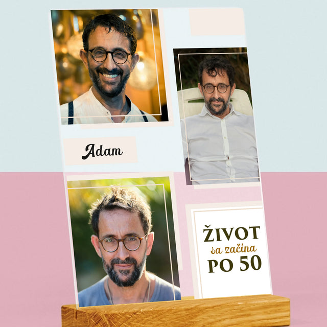 Fotokoláž: Život Sa Začína Po 50 - Tlač Na Akrylové Sklo (Vertikálne)