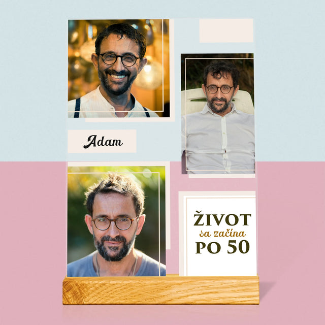 Fotokoláž: Život Sa Začína Po 50 - Tlač Na Akrylové Sklo (Vertikálne)