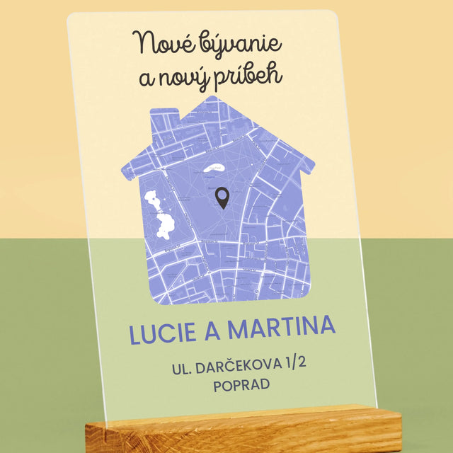 Mapa Mesta: Mapa Mesta: Nové Bývanie - Tlač Na Akrylové Sklo (Vertikálne)