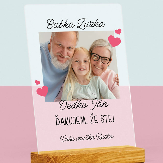 Fotografia A Podpis: Poďakovanie Pre Starých Rodičov - Tlač Na Akrylové Sklo (Vertikálne)