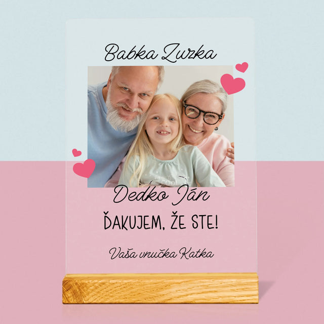 Fotografia A Podpis: Poďakovanie Pre Starých Rodičov - Tlač Na Akrylové Sklo (Vertikálne)