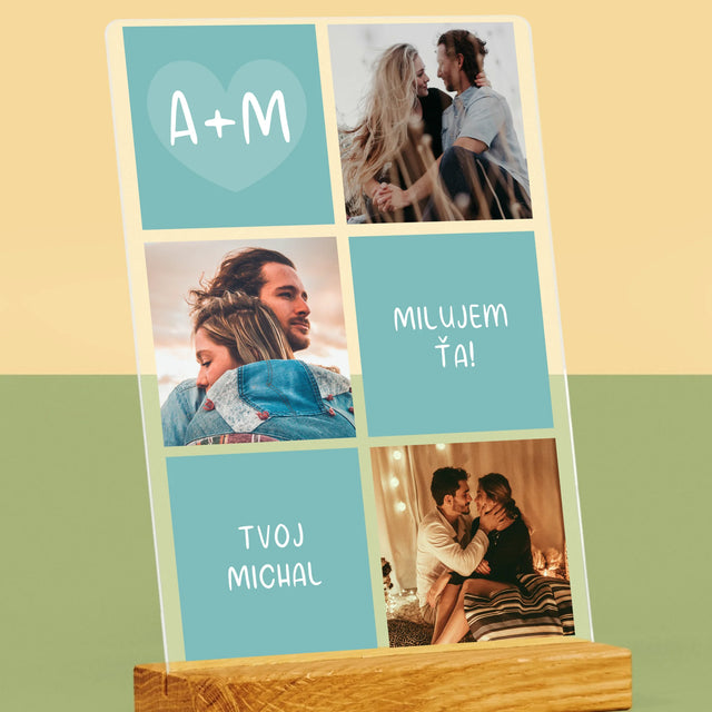 Fotokoláž: Milujem Ťa Iniciály - Tlač Na Akrylové Sklo (Vertikálne)