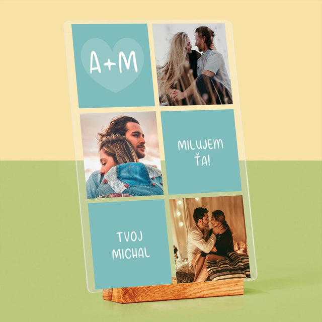 Fotokoláž: Milujem Ťa Iniciály - Tlač Na Akrylové Sklo (Vertikálne)