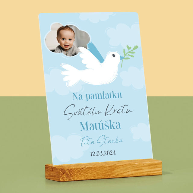 Fotografia A Podpis: Pamiatka Krstu Holubica - Tlač Na Akrylové Sklo (Vertikálne)