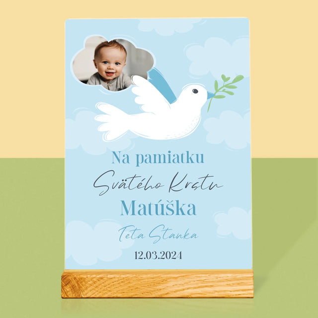 Fotografia A Podpis: Pamiatka Krstu Holubica - Tlač Na Akrylové Sklo (Vertikálne)