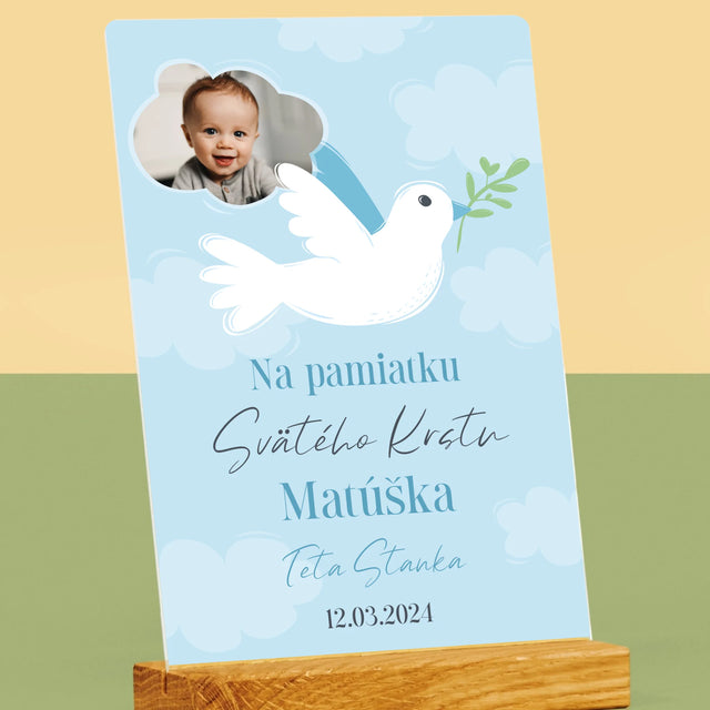 Fotografia A Podpis: Pamiatka Krstu Holubica - Tlač Na Akrylové Sklo (Vertikálne)