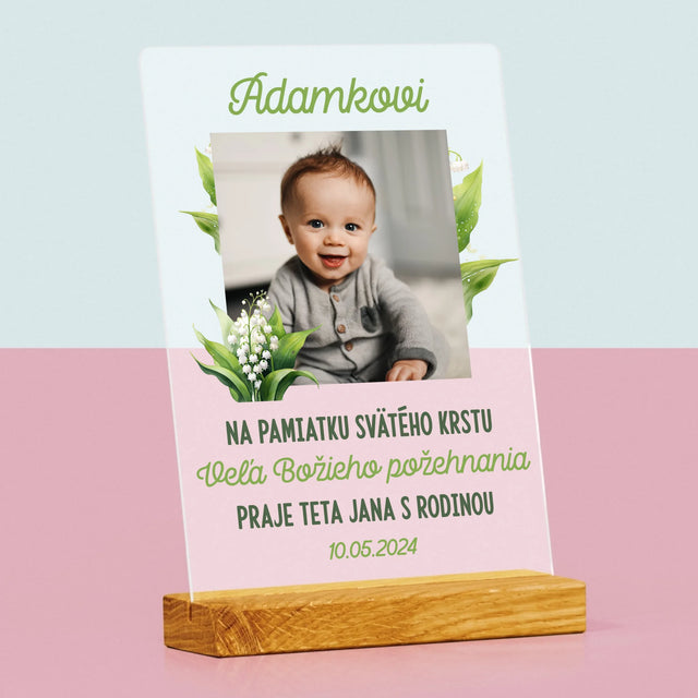 Fotografia A Podpis: Pamiatka Krstu Konvalinky - Tlač Na Akrylové Sklo (Vertikálne)