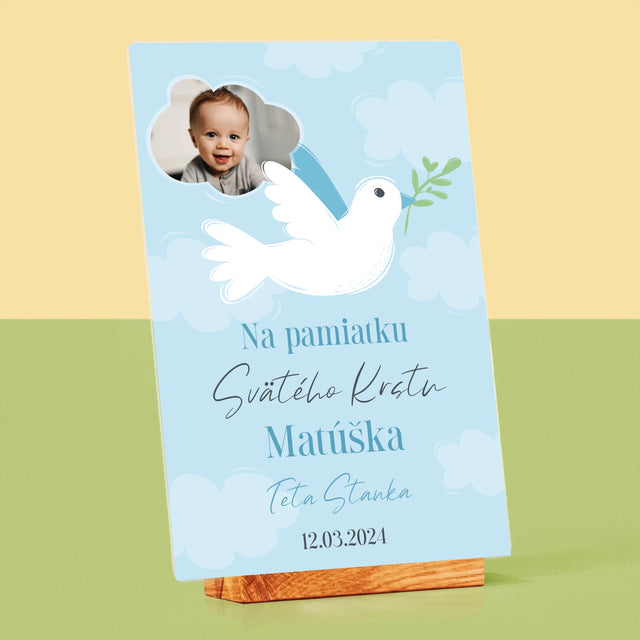 Fotografia A Podpis: Pamiatka Krstu Holubica - Tlač Na Akrylové Sklo (Vertikálne)