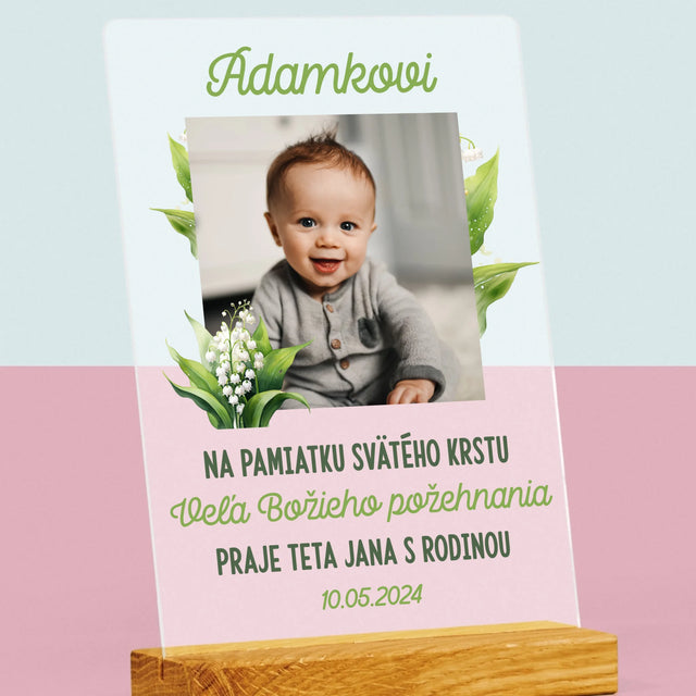 Fotografia A Podpis: Pamiatka Krstu Konvalinky - Tlač Na Akrylové Sklo (Vertikálne)