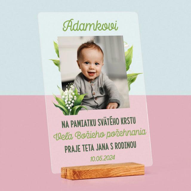 Fotografia A Podpis: Pamiatka Krstu Konvalinky - Tlač Na Akrylové Sklo (Vertikálne)