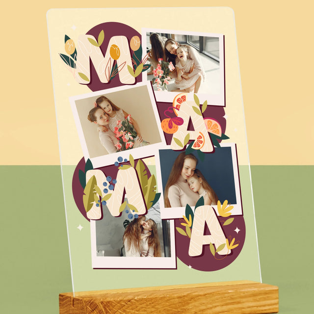 Fotokoláž: Písmená Mama - Tlač Na Akrylové Sklo (Vertikálne)