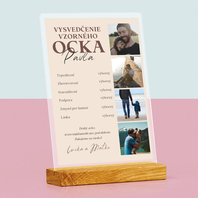 Fotokoláž: Vysvedčenie Vzorného Ocka - Tlač Na Akrylové Sklo (Vertikálne)