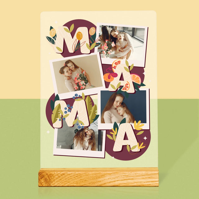 Fotokoláž: Písmená Mama - Tlač Na Akrylové Sklo (Vertikálne)