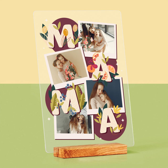Fotokoláž: Písmená Mama - Tlač Na Akrylové Sklo (Vertikálne)