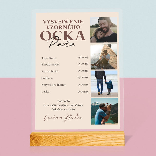 Fotokoláž: Vysvedčenie Vzorného Ocka - Tlač Na Akrylové Sklo (Vertikálne)