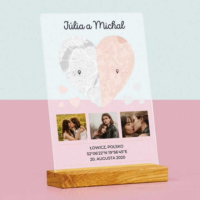 Mapa Mesta: Dve Polovice Jedného Srdca - Tlač Na Akrylové Sklo (Vertikálne)