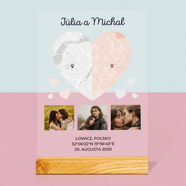 Mapa Mesta: Dve Polovice Jedného Srdca - Tlač Na Akrylové Sklo (Vertikálne)