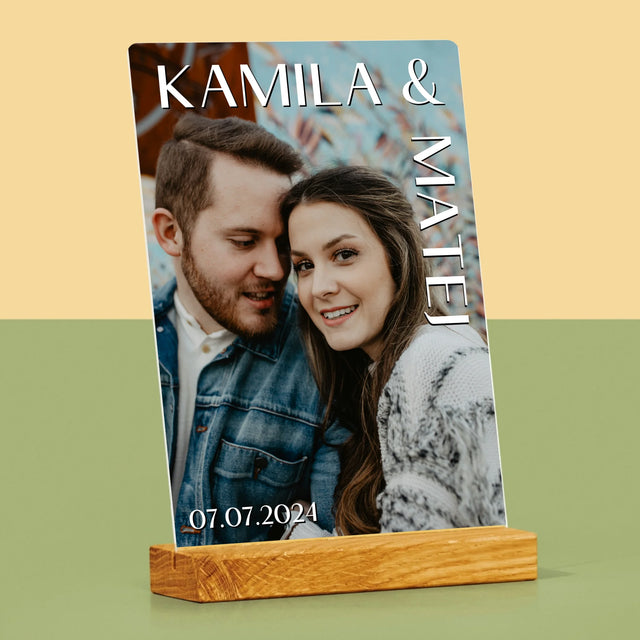 Fotografia A Podpis: Mená Svadba - Tlač Na Akrylové Sklo (Vertikálne)