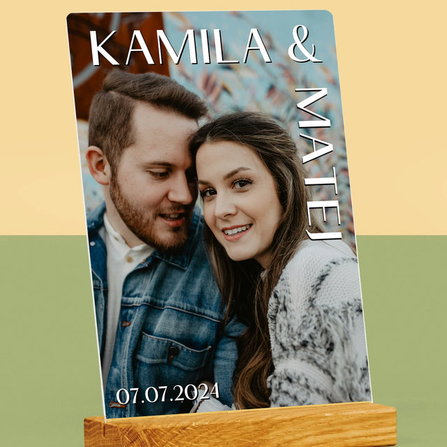 Fotografia A Podpis: Mená Svadba - Tlač Na Akrylové Sklo (Vertikálne)