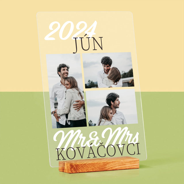 Fotokoláž: Mr&Mrs Dátum - Tlač Na Akrylové Sklo (Vertikálne)