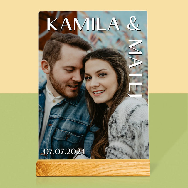 Fotografia A Podpis: Mená Svadba - Tlač Na Akrylové Sklo (Vertikálne)