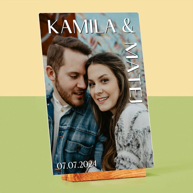 Fotografia A Podpis: Mená Svadba - Tlač Na Akrylové Sklo (Vertikálne)