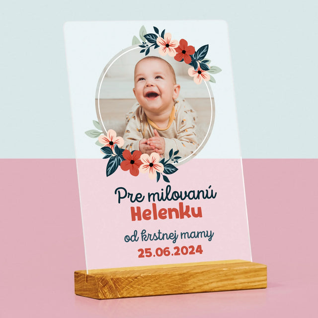 Fotografia A Podpis: Pre Dieťa Od Krstných Rodičov - Tlač Na Akrylové Sklo (Vertikálne)
