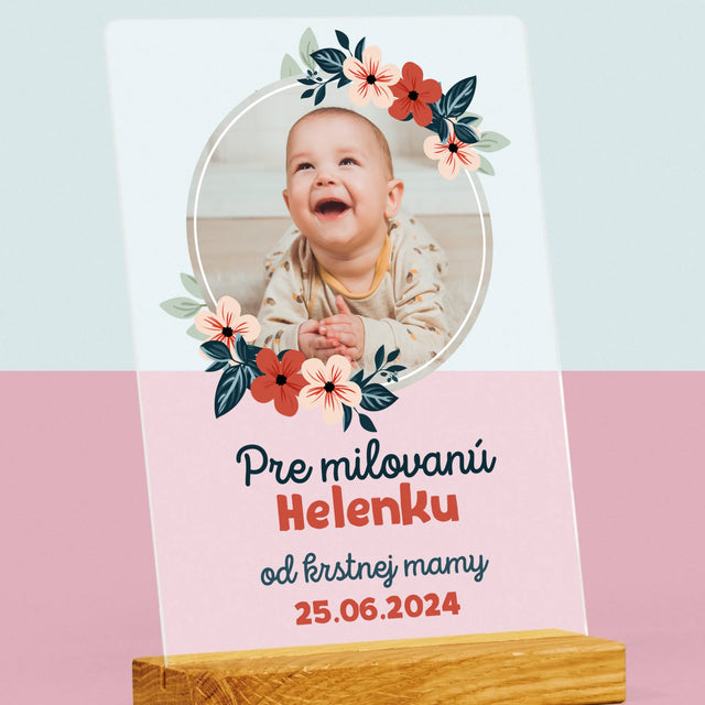 Fotografia A Podpis: Pre Dieťa Od Krstných Rodičov - Tlač Na Akrylové Sklo (Vertikálne)