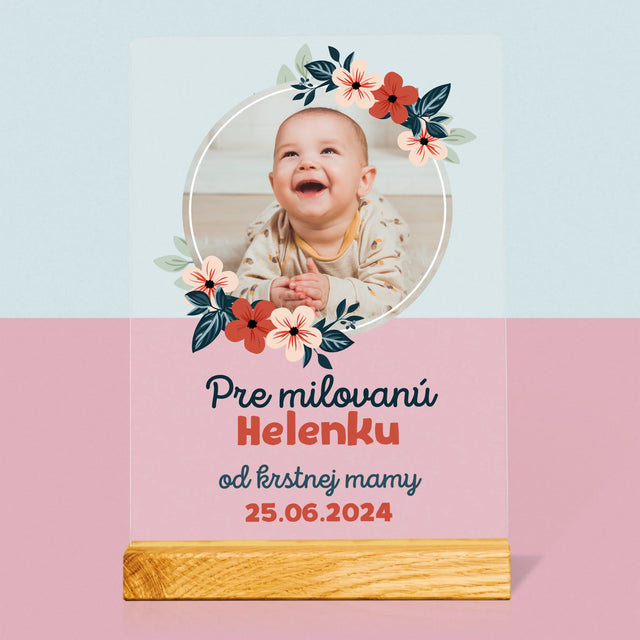 Fotografia A Podpis: Pre Dieťa Od Krstných Rodičov - Tlač Na Akrylové Sklo (Vertikálne)