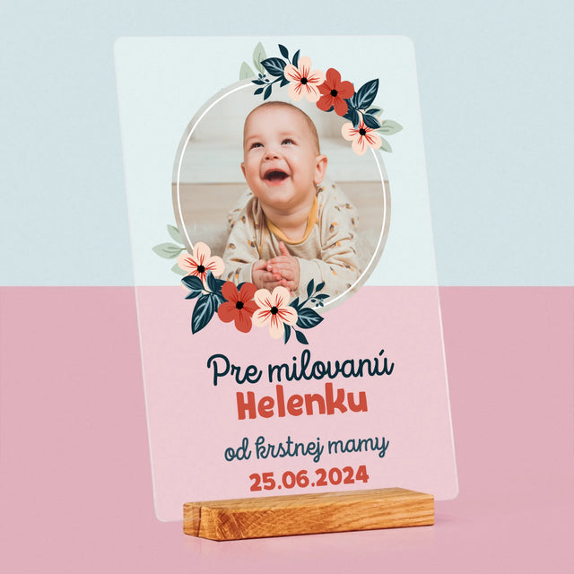 Fotografia A Podpis: Pre Dieťa Od Krstných Rodičov - Tlač Na Akrylové Sklo (Vertikálne)