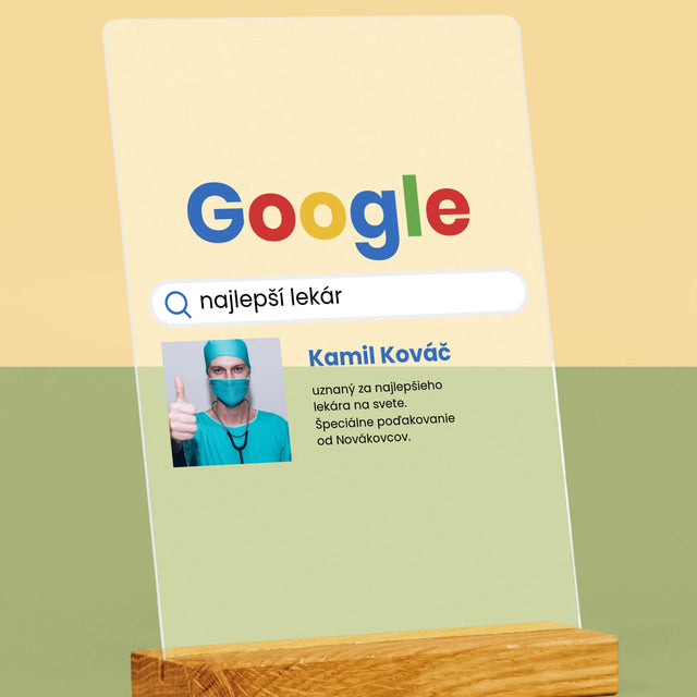 Fotografia A Podpis: Najlepší Lekár Výsledok Google - Tlač Na Akrylové Sklo (Vertikálne)