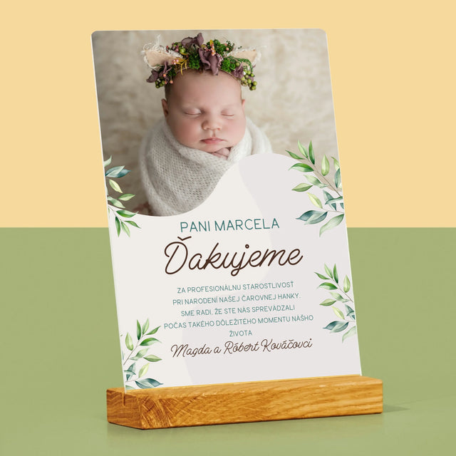 Fotografia A Podpis: Poďakovanie Pre Pôrodnú Asistentku - Tlač Na Akrylové Sklo (Vertikálne)