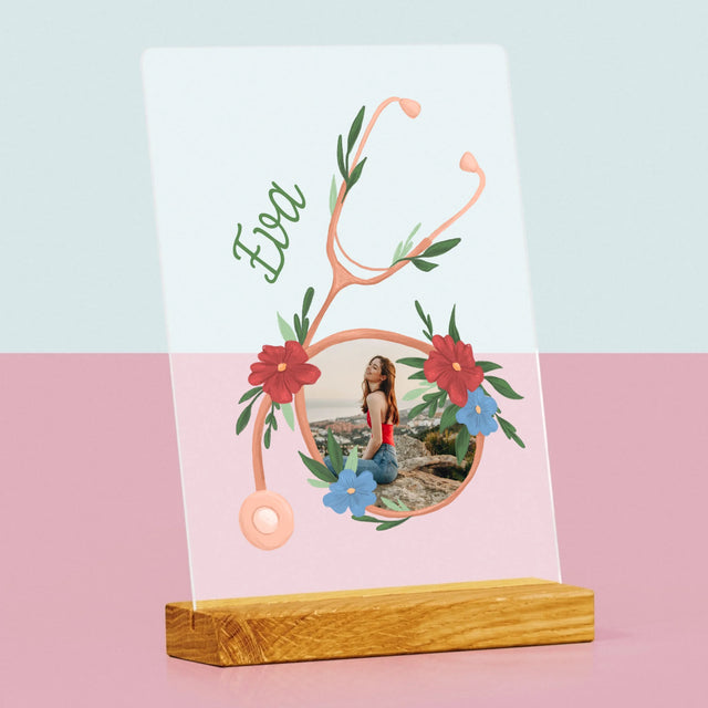 Fotografia A Podpis: Stetoskop Kvety - Tlač Na Akrylové Sklo (Vertikálne)